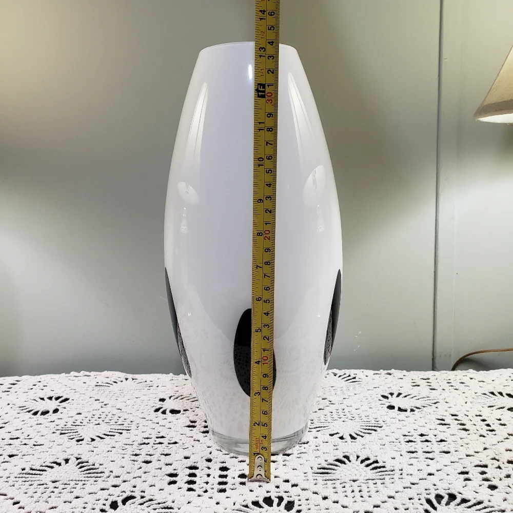 Vintage Ikea White Vase with Black Decorative Oval Hand Made Quality Modern